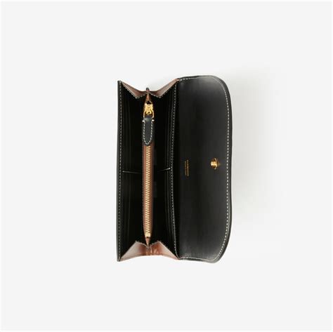 Check and Leather Continental Wallet in Dark birch brown